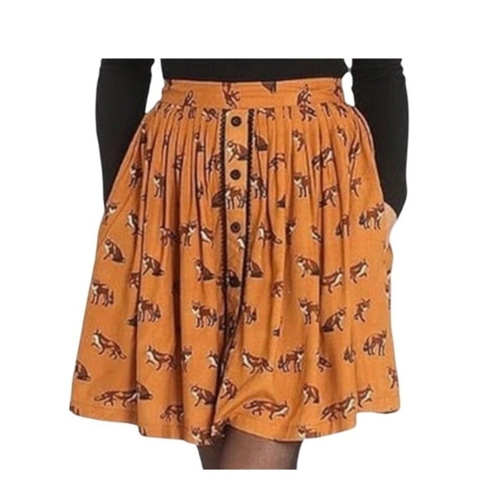 Hell Bunny Mini Skirt Size 3X Allover Fox Print Pockets Retro Rockabilly Punk